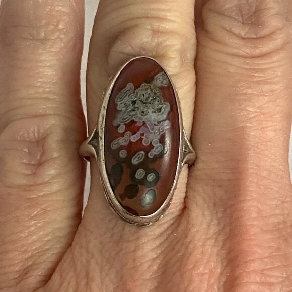 VTG Sterling Silver 925 Oval Bezel Set Ocean Jasper Split Shank Ring Sz 5.75 - Picture 4 of 16